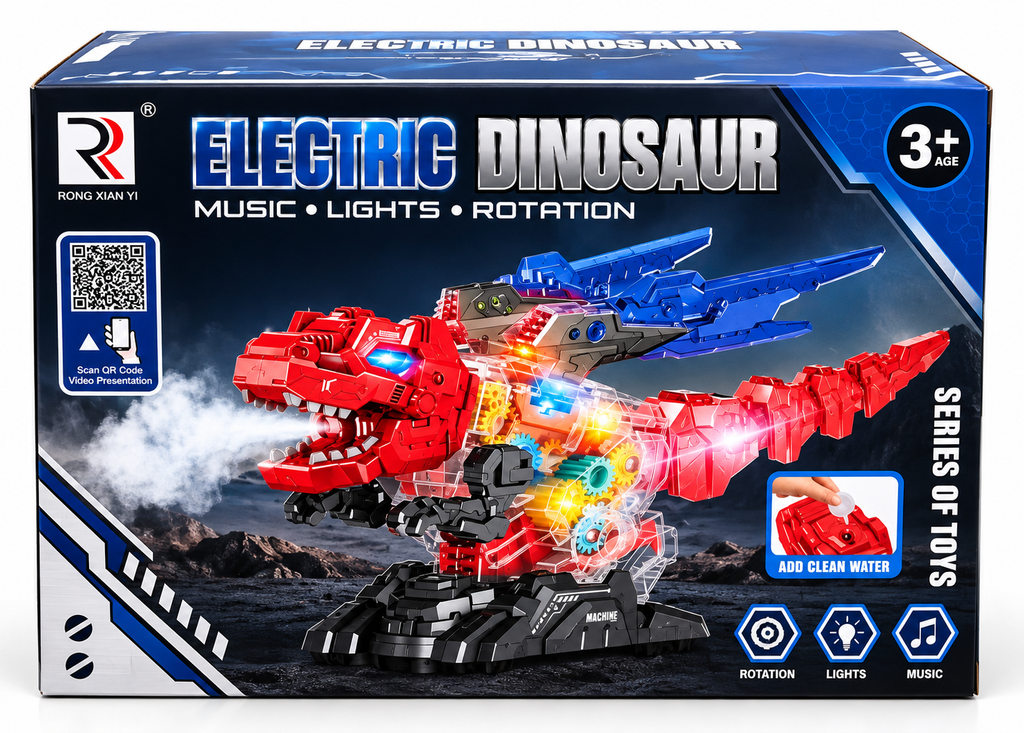 Electric Dinosaur Toy with Music, Lights & Rotation | Interactive Water-Filling Dinosaur Toy  – 3+ Years
