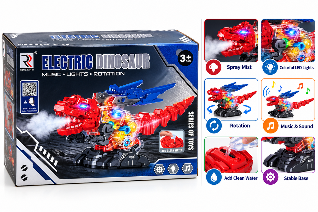 Electric Dinosaur Toy with Music, Lights & Rotation | Interactive Water-Filling Dinosaur Toy  – 3+ Years