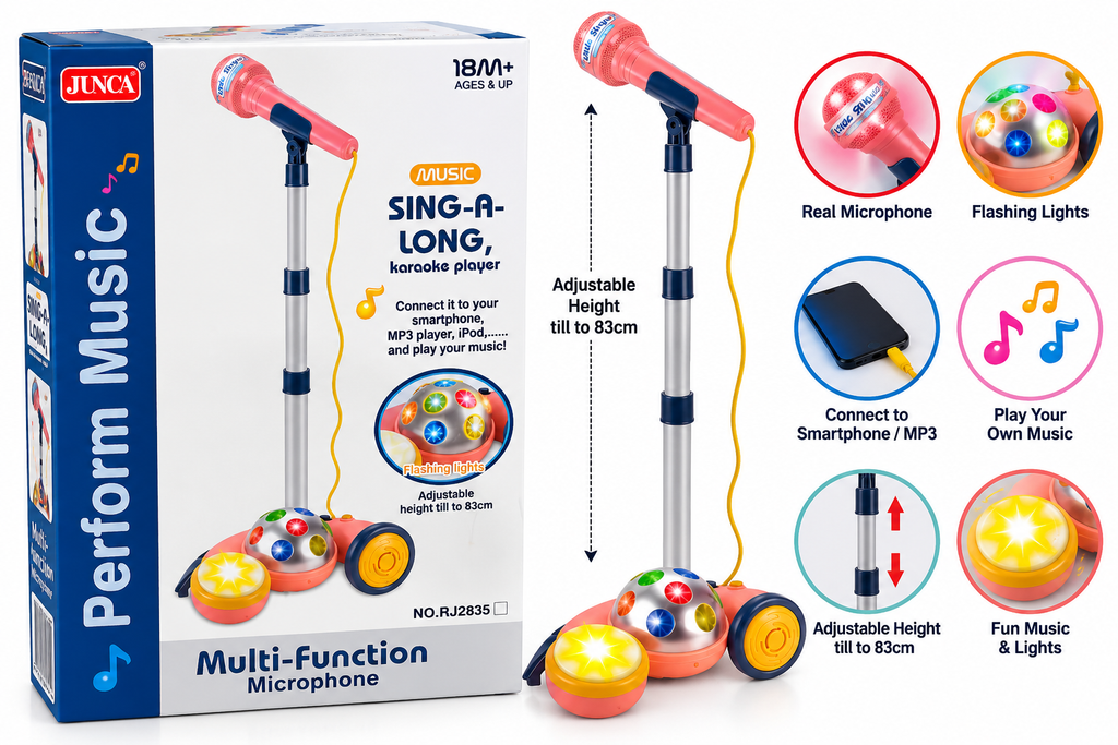 Performance Music Sing-Along Karaoke Player with Adjustable Microphone, Flashing Lights & Music Player for Kids, 18 Months+