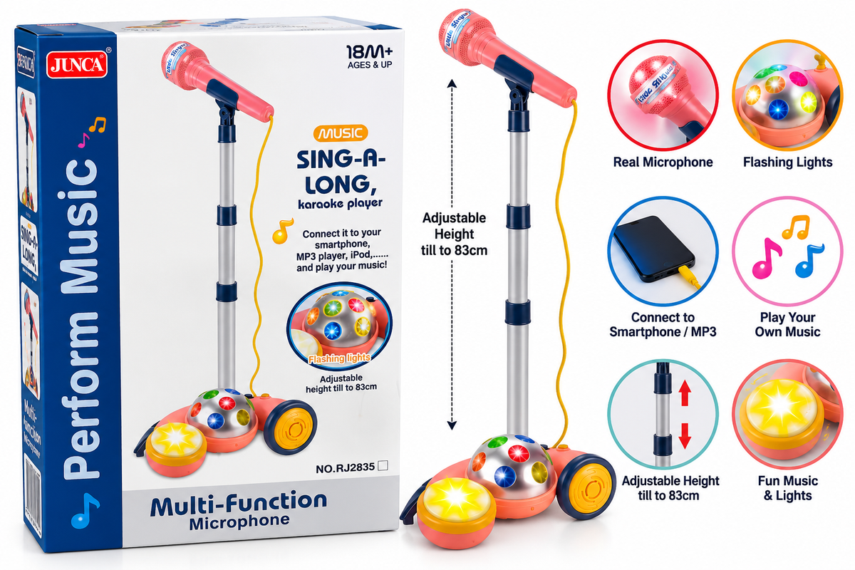 Performance Music Sing-Along Karaoke Player with Adjustable Microphone, Flashing Lights & Music Player for Kids, 18 Months+