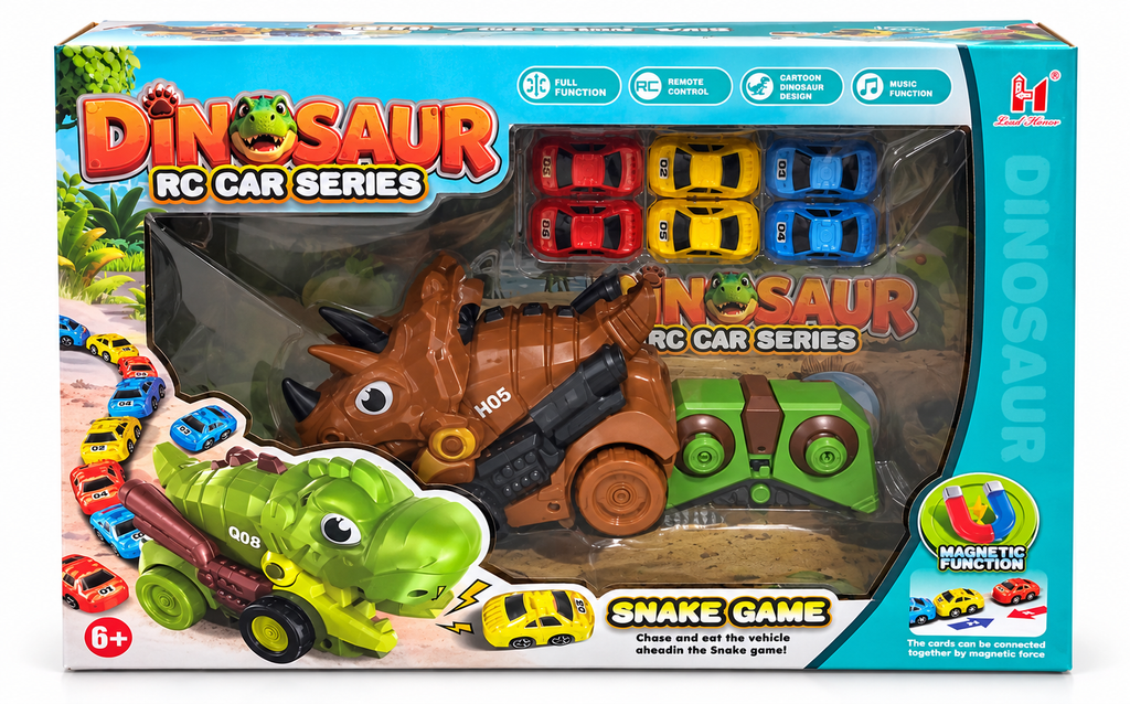 Dinosaur Remote Control Car Series with Remote Control, Music Function & Magnetic Snake Game, 6 Years+