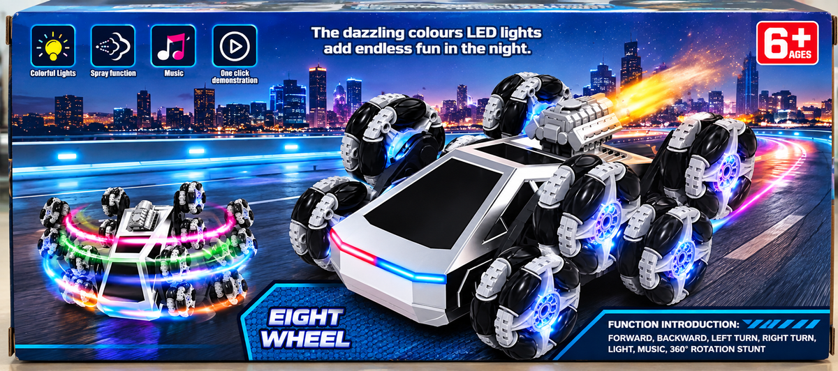 McCheng Stunt Remote Control Car with 360° Rotation, Lights & Music, Assorted Color – 6+ Years