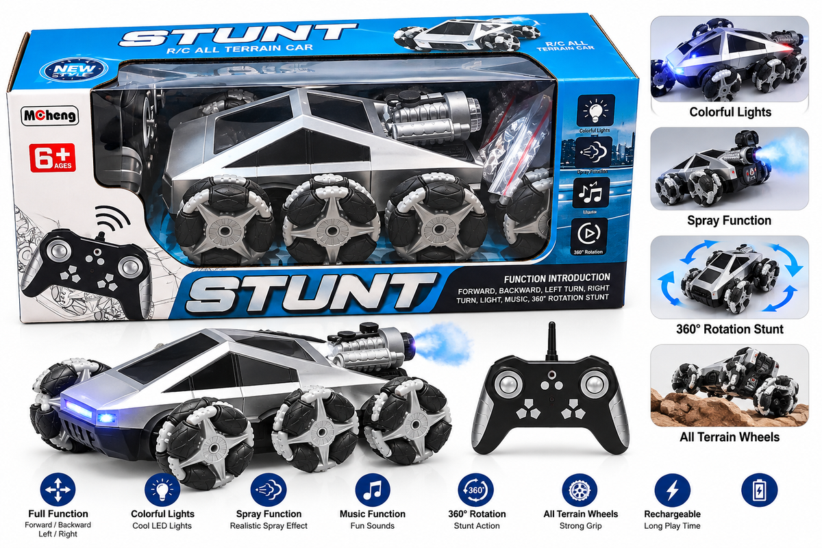 McCheng Stunt Remote Control Car with 360° Rotation, Lights & Music, Assorted Color – 6+ Years