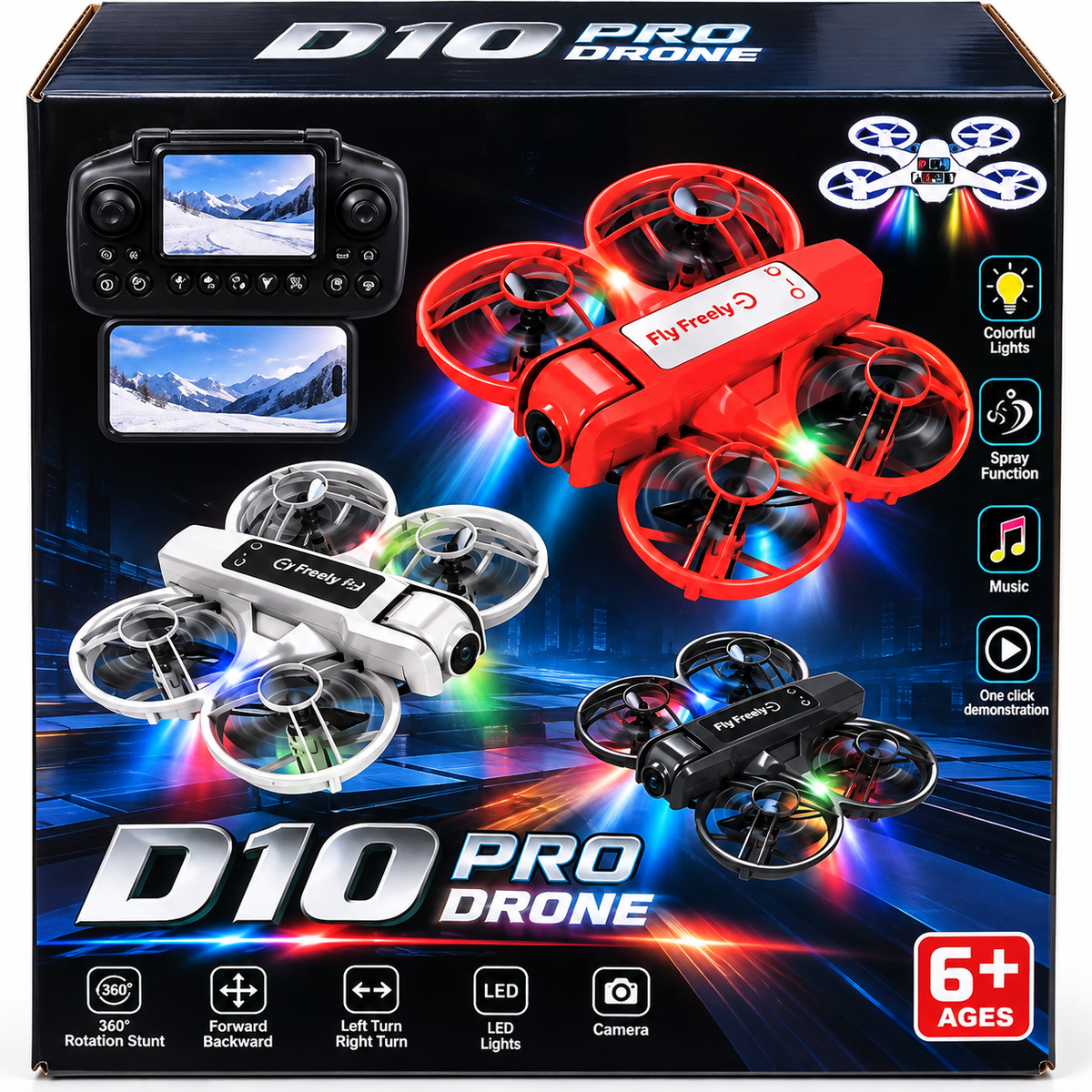 D10 Pro Drone with HD & 4K Camera, RGB Lights & Bottom Camera – 14+ Years