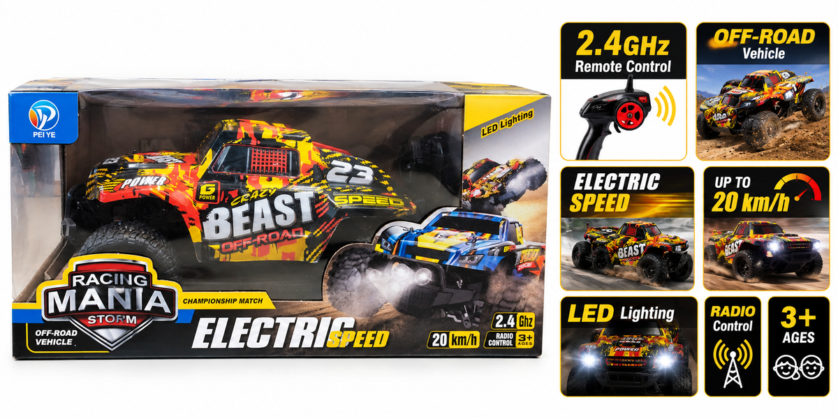 Electric Speed Off-Road RC Car with 2.4GHz Remote Control, LED Lights & 20 km/h Speed – 3+ Years
