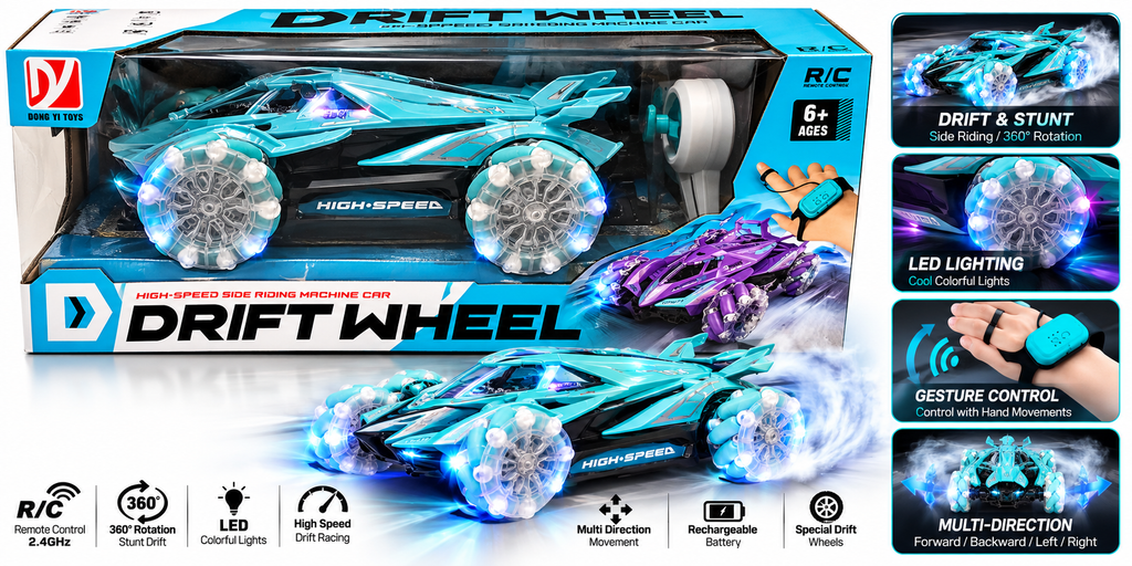 High-Speed RC Rift Wheel Stunt Car with Wrist Remote Control – 6+ Years
