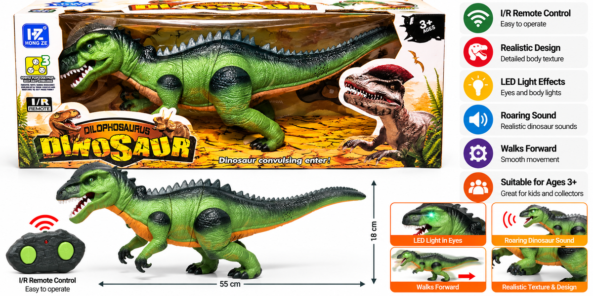 Hong Ze Remote Control Dinosaur Toy – Moving Dilophosaurus Dinosaur with Remote