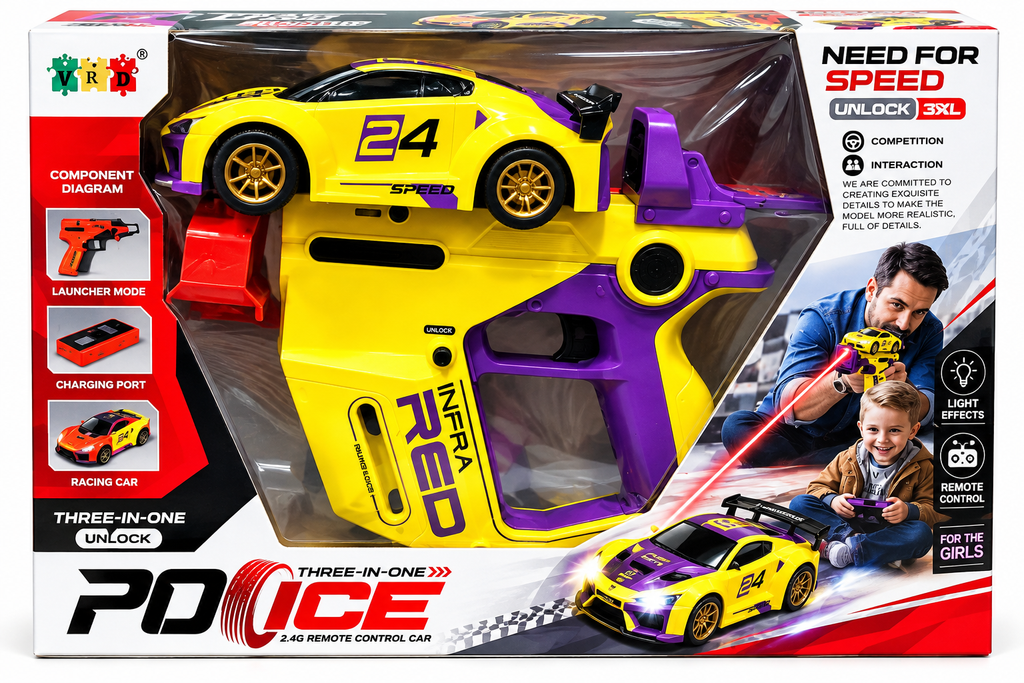 3-in-1 2.4GHz Remote Control Racing Car with Light Effects & Launcher Mode