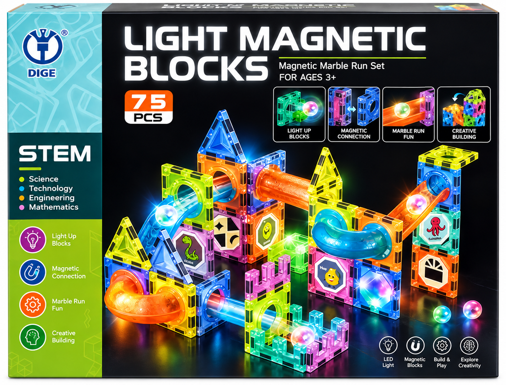 DIGE Light Magnetic Blocks 75 Pcs – Magnetic Marble Run STEM Set