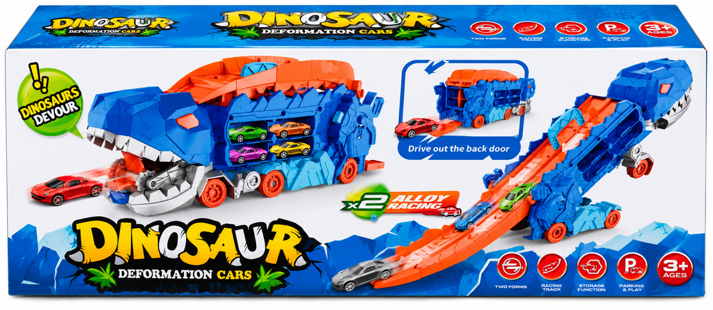 Dinosaur Deformation Car Toy with Auto Racing Track – Multicolor