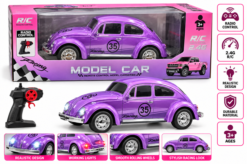 Remote Control Vintage Beetle Car for Kids 3+ Years – Purple