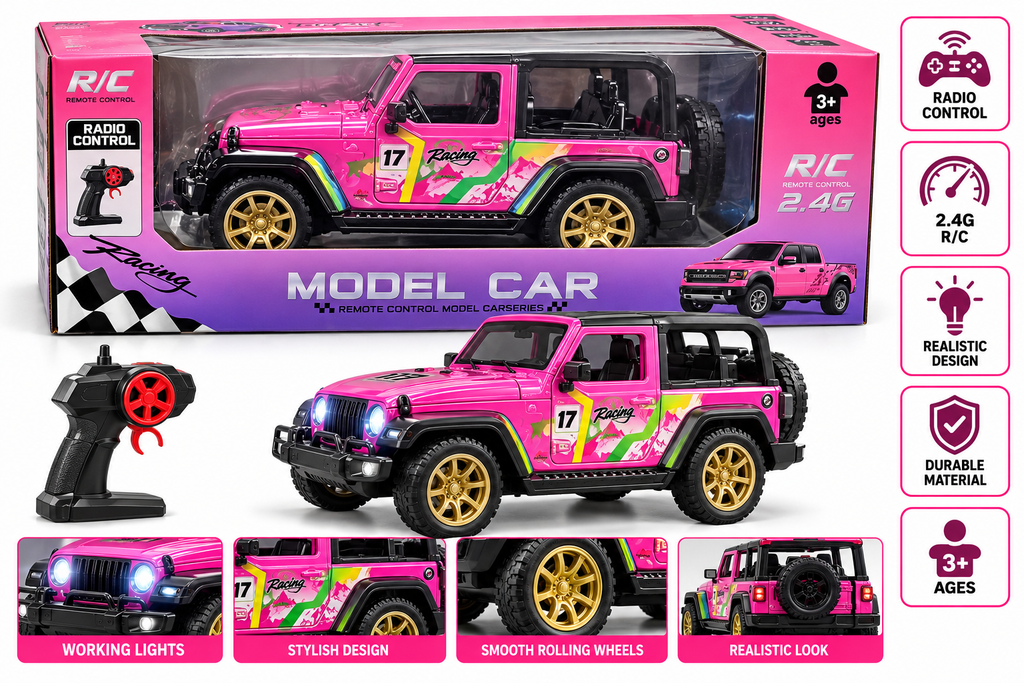 Remote Control Off-Road Jeep with Radio Control – Pink – 3+ Years