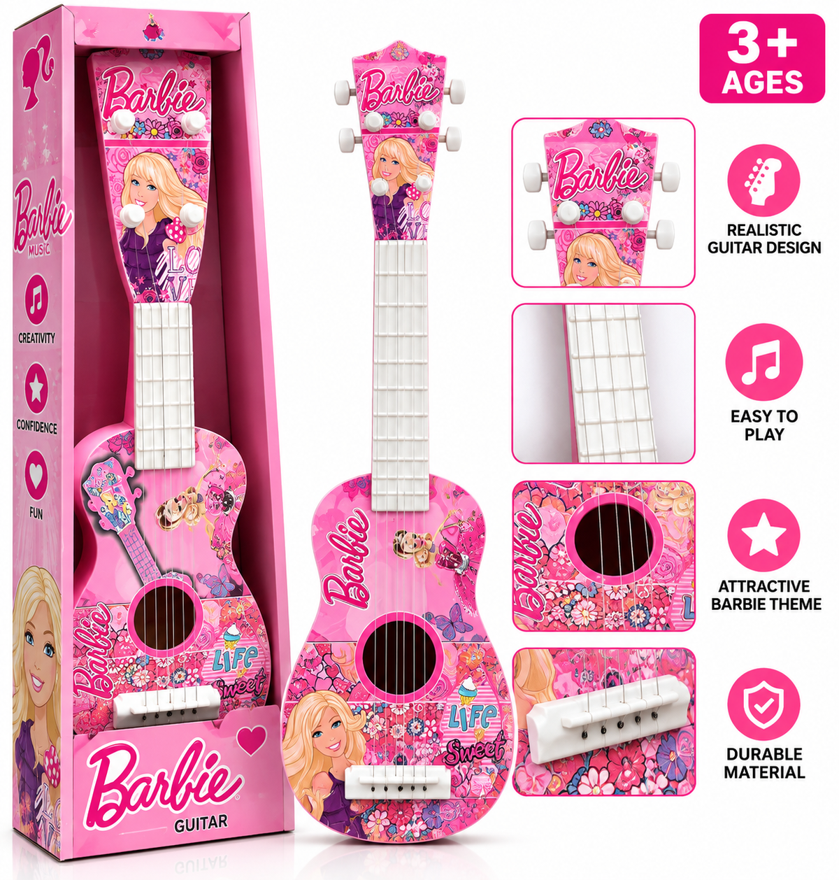 Barbie Kids Acoustic Guitar Toy – Pink, Musical Instrument