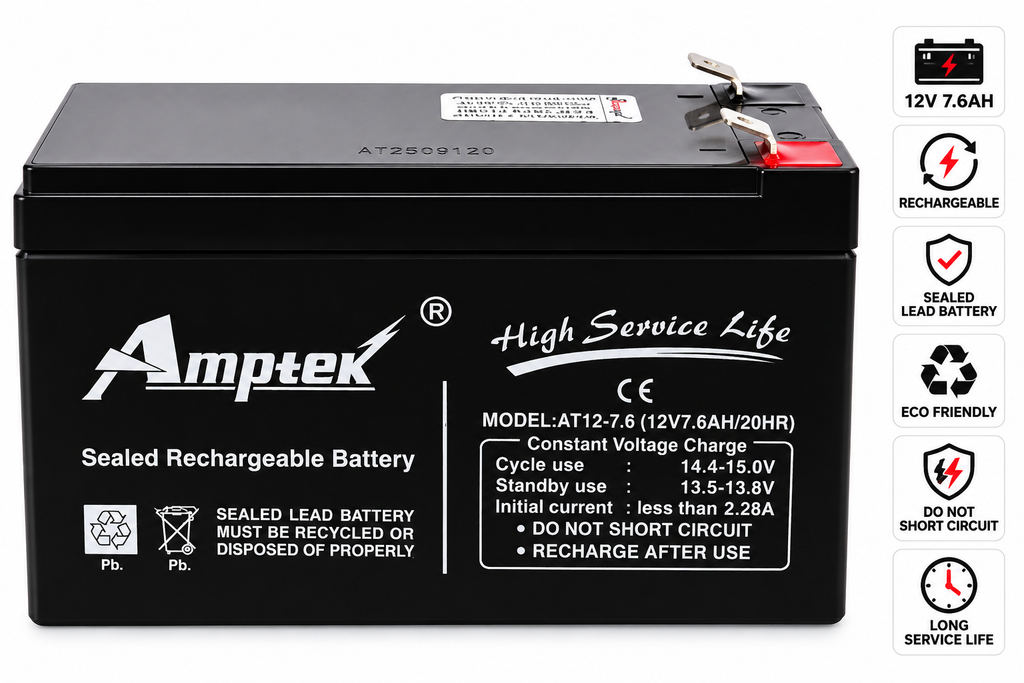 Amptek AT12-7.6 12V 7.6Ah Sealed Rechargeable Lead Acid Battery For Battery oprated Car
