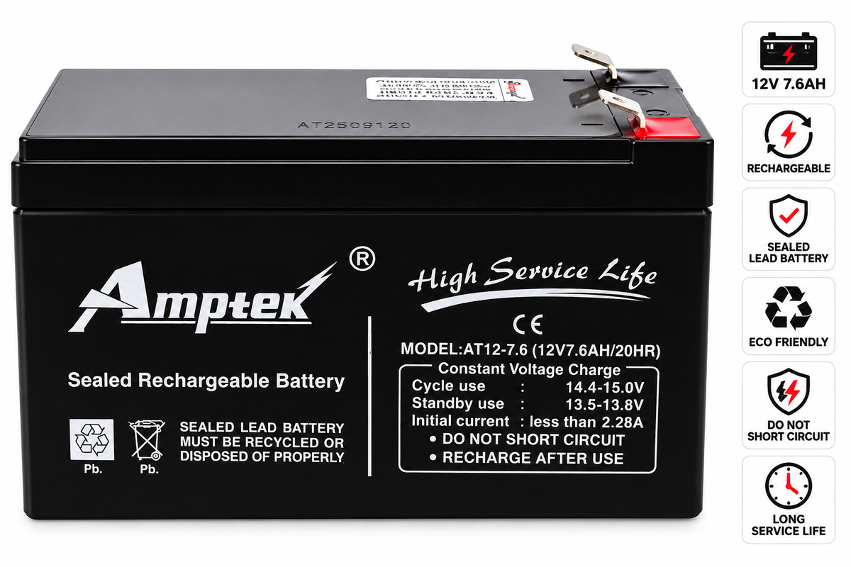 Amptek AT12-7.6 12V 7.6Ah Sealed Rechargeable Lead Acid Battery For Battery oprated Car