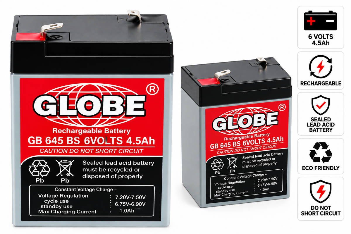 GLOBE GB 645 BS 6V 4.5Ah Sealed Rechargeable Lead Acid Battery
