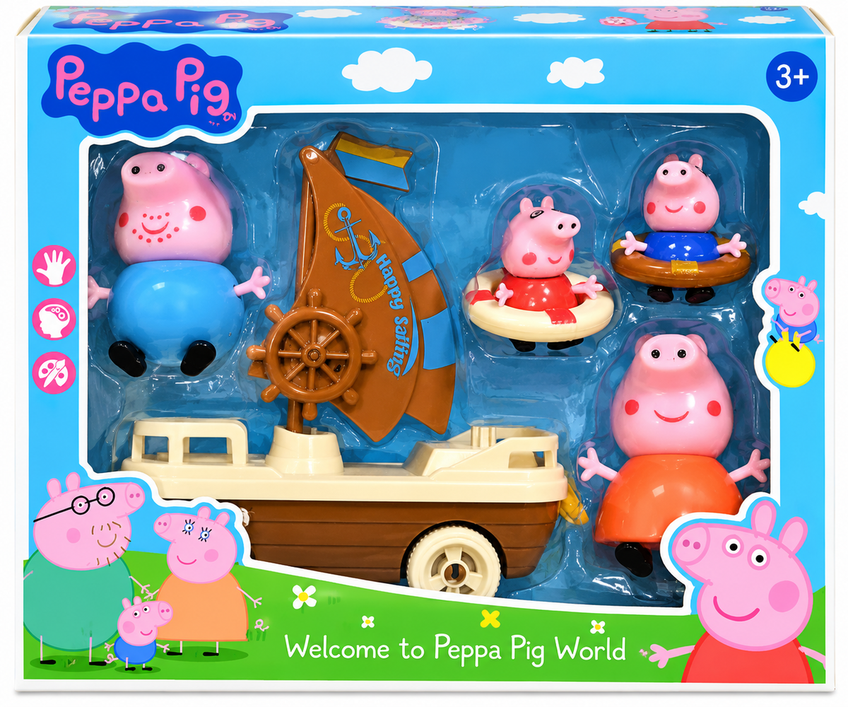 Peppa Pig Family Boat Set with 4 Character Figures, Sailboat & Swim Rings – Kids 3+