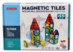 Maru & Sons Magnetic Tiles Rolling Ball Building Blocks 45 Pcs STEM Construction Set for Kids 3+