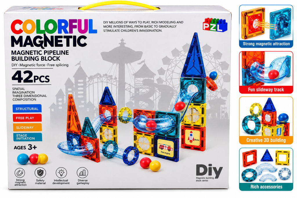 Colorful Magnetic Pipe Building Blocks 42 Pcs DIY Construction Set for Kids 3+