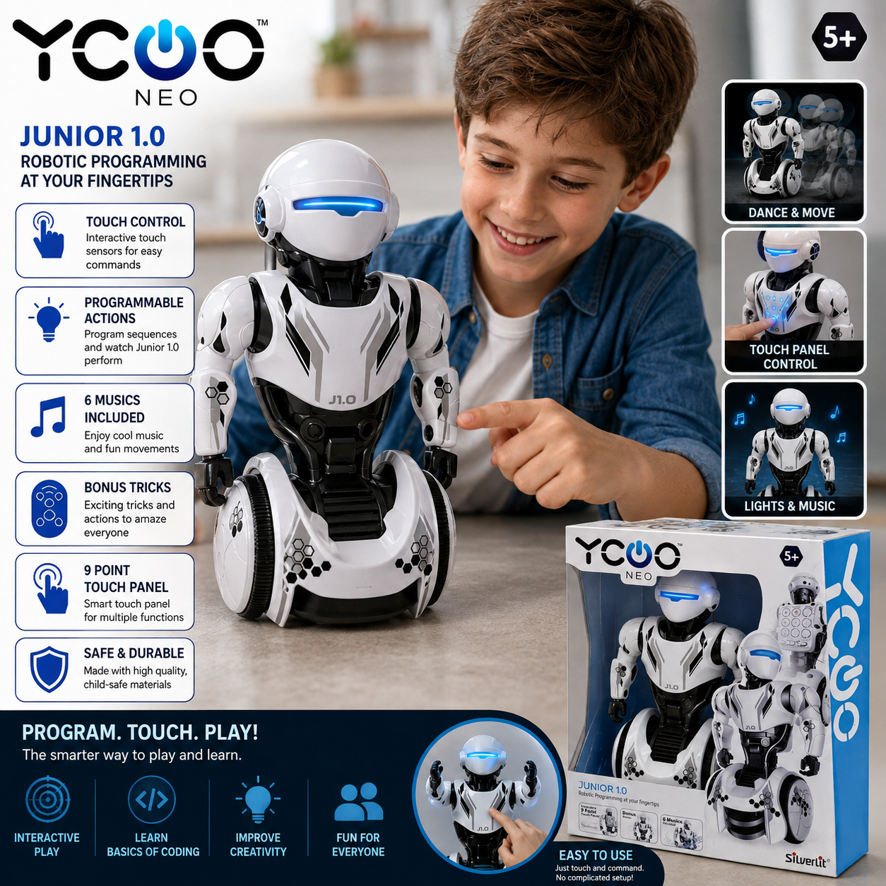 Silverlit YCOO Neo Junior 1.0 Interactive Programmable Robot Toy with Touch Control & Music