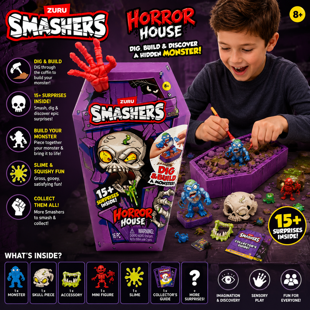 ZURU Smashers Horror House Dig & Build Monster Surprise Toy – 16 Pcs