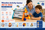 Wooden Activity Center All-in-One Alphabet Learning & Motor Skills Toy for Kids