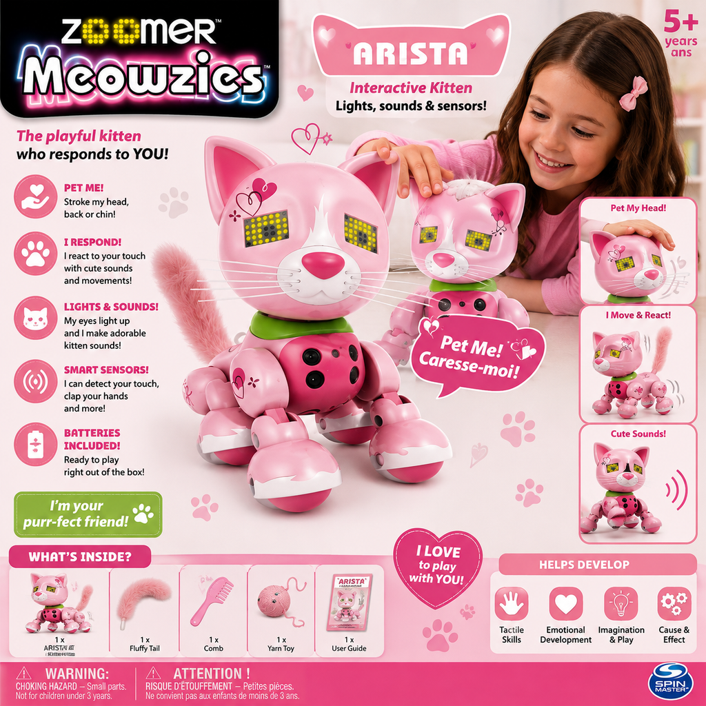 Zoomer Meowzies Arista Interactive Robotic Kitten with Lights, Sounds & Sensors
