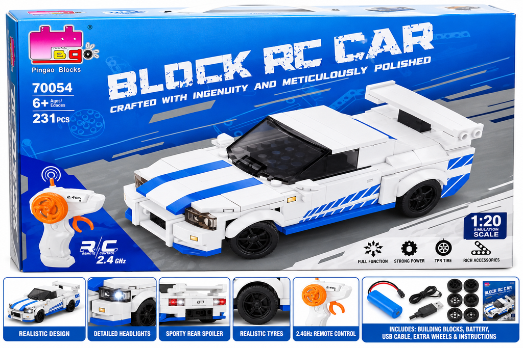 Pingao Blocks 70054 Block RC Car Building Set – 231 Pcs, 2.4GHz Remote Control