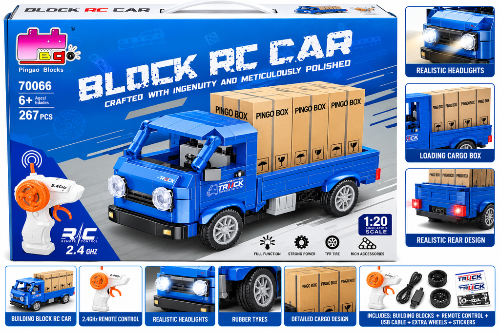 Pingao Blocks 70066 Block RC Truck Building Set – 267 Pcs, 2.4GHz Remote Control