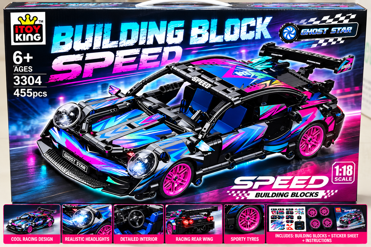 Toy King Speed Building Blocks Sports Car – 455 Pcs, 1:18 Scale
