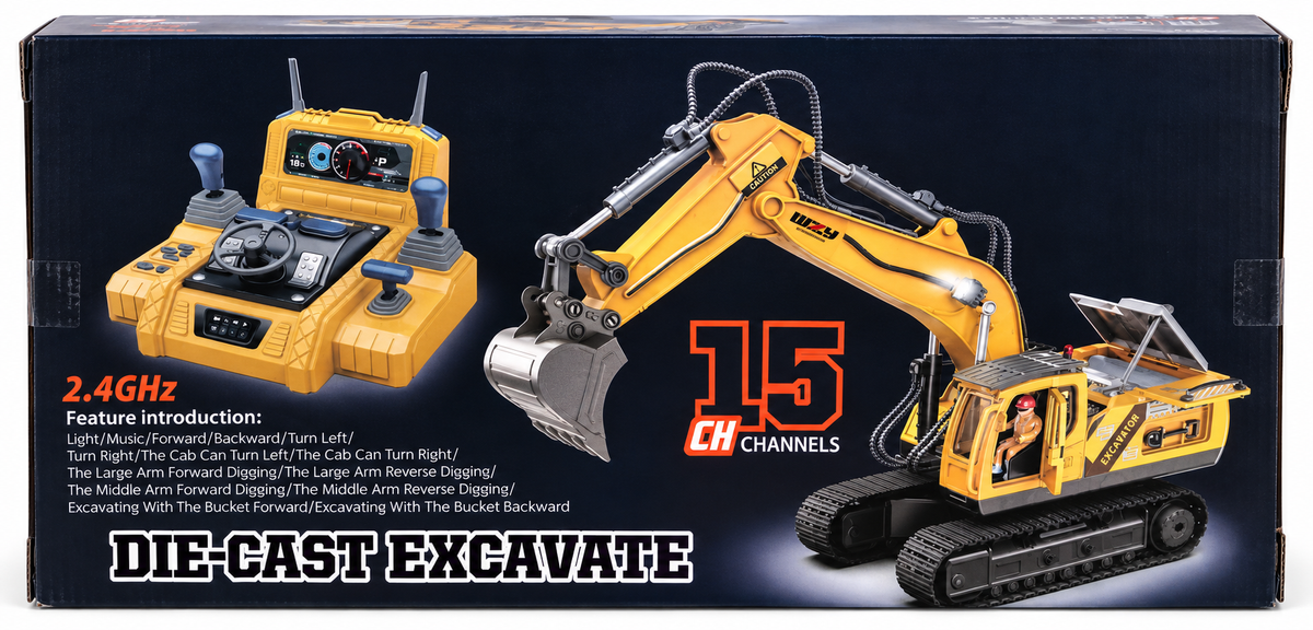 WL 15 Channel 2.4GHz Remote Control Die-Cast Excavator with Light & Sound
