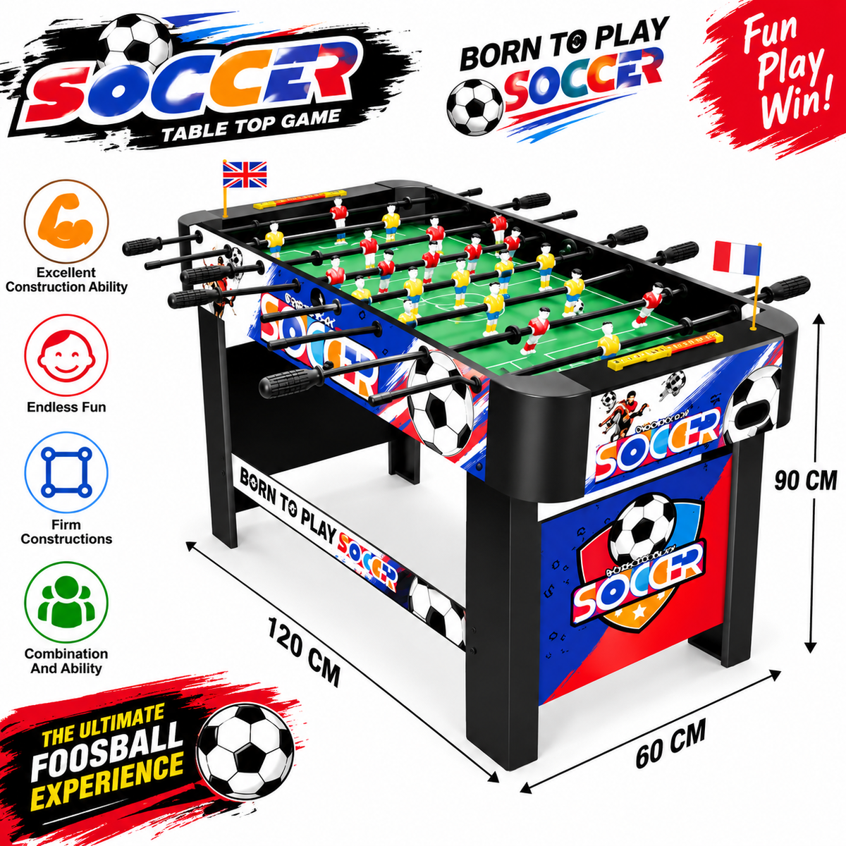 Itoys Table Top Big Foosball 120CM Full Size Foosball Soccer Table Game Freestanding Football Game for Kids & Family