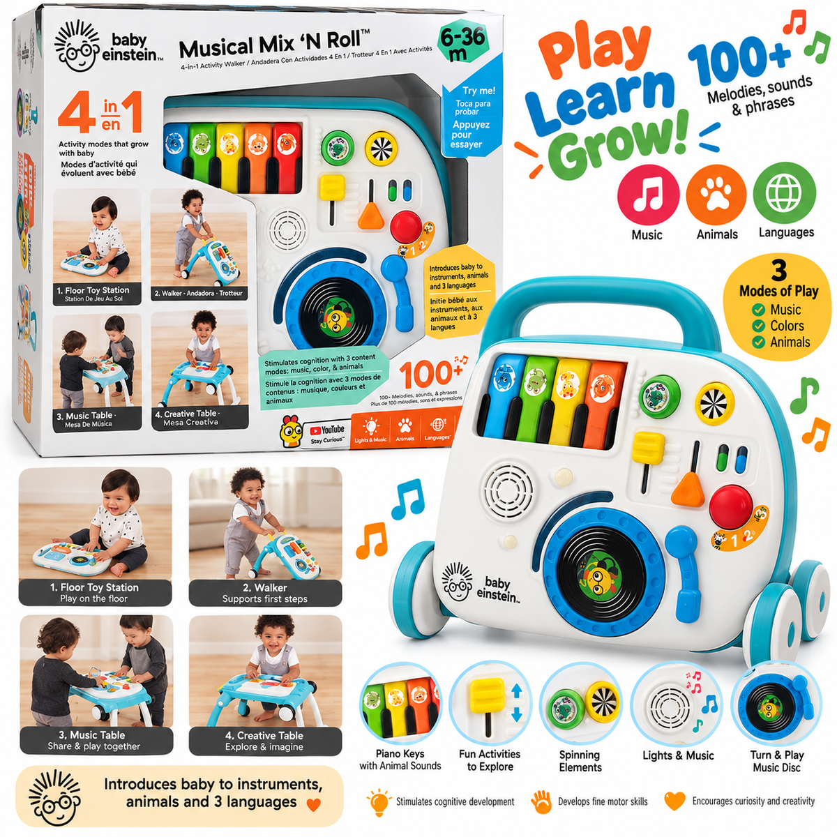 Baby Einstein Musical Mix ‘N Roll 4-in-1 Activity Walker & Music Table 6–36 Months