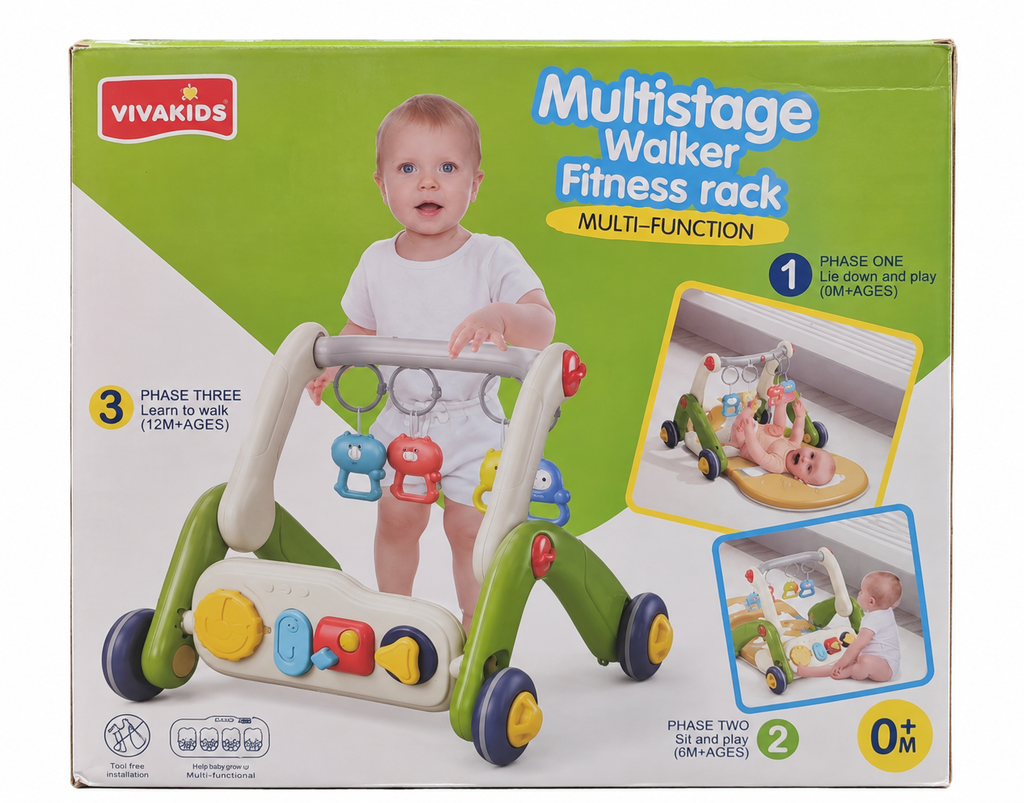 VivaKids 3-in-1 Multistage Baby Walker & Fitness Rack with Musical Activity Toys 0M+