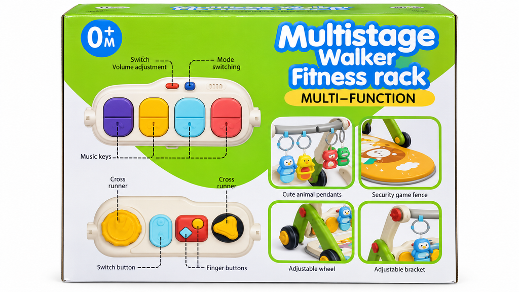 VivaKids 3-in-1 Multistage Baby Walker & Fitness Rack with Musical Activity Toys 0M+