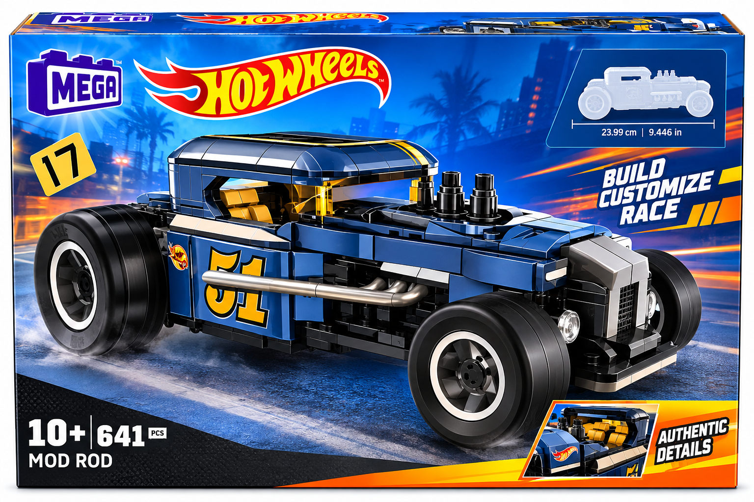 MEGA Hot Wheels Mod Rod Building Set – 641 Pieces Blocks 10 Years+