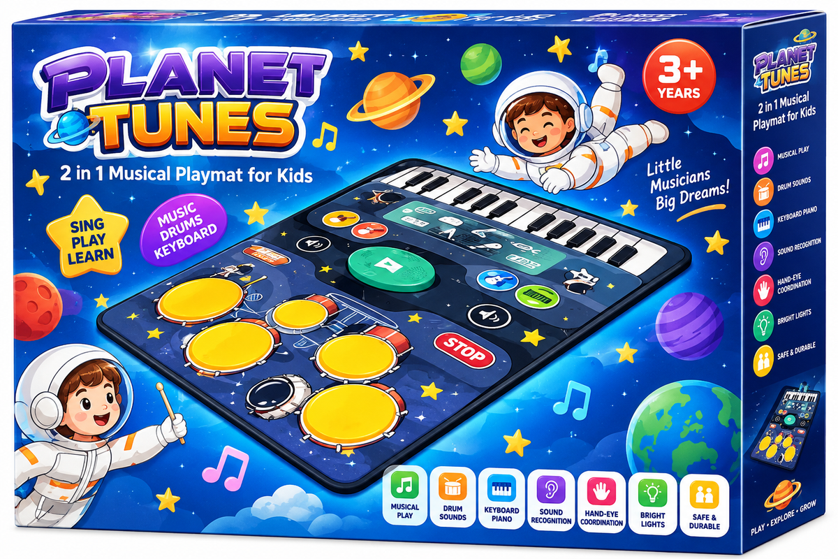 Planet Tunes 2-in-1 Musical Piano & Drum Playmat for Kids – 3 Years+