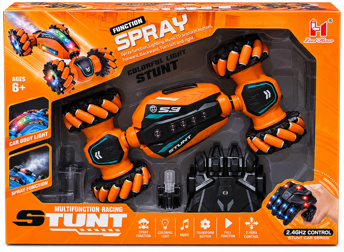 Lead Honor Multifunction Racing Stunt Remote Control Car with Spray, Lights & Music – 2.4GHz | 6Y+