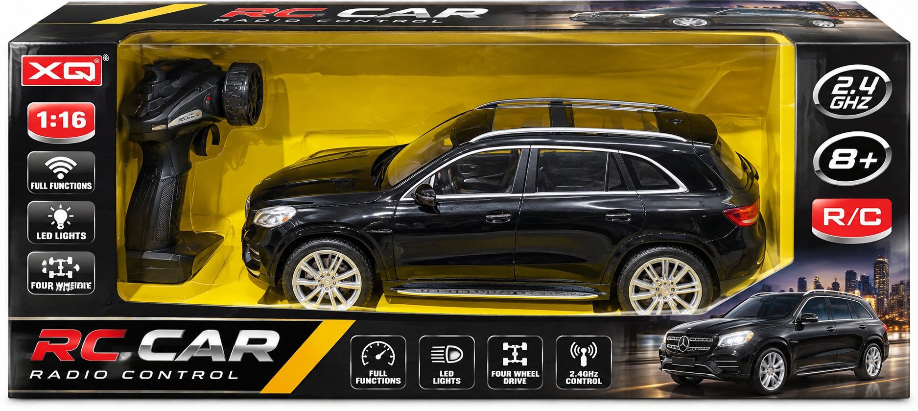 XQ 1:16 Scale 2.4GHz Full Function Remote Control SUV Car – Black 8Y+