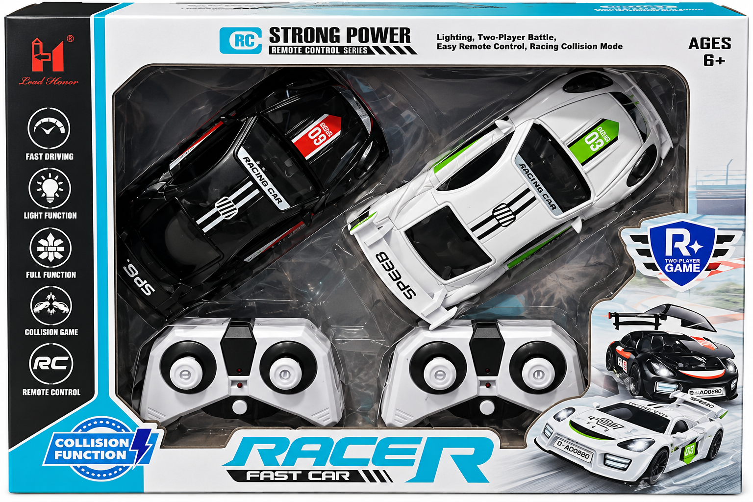 Lead Honor Racer 2-Player RC Racing Car Battle Set with Collision Function & Lights – 6Y+