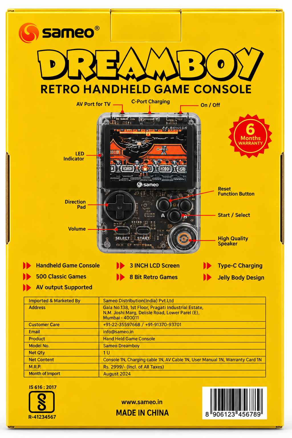 Sameo Dreamboy Retro Handheld Game Console – 500 Classic Games | 3-Inch LCD | Type-C Charging – Purple