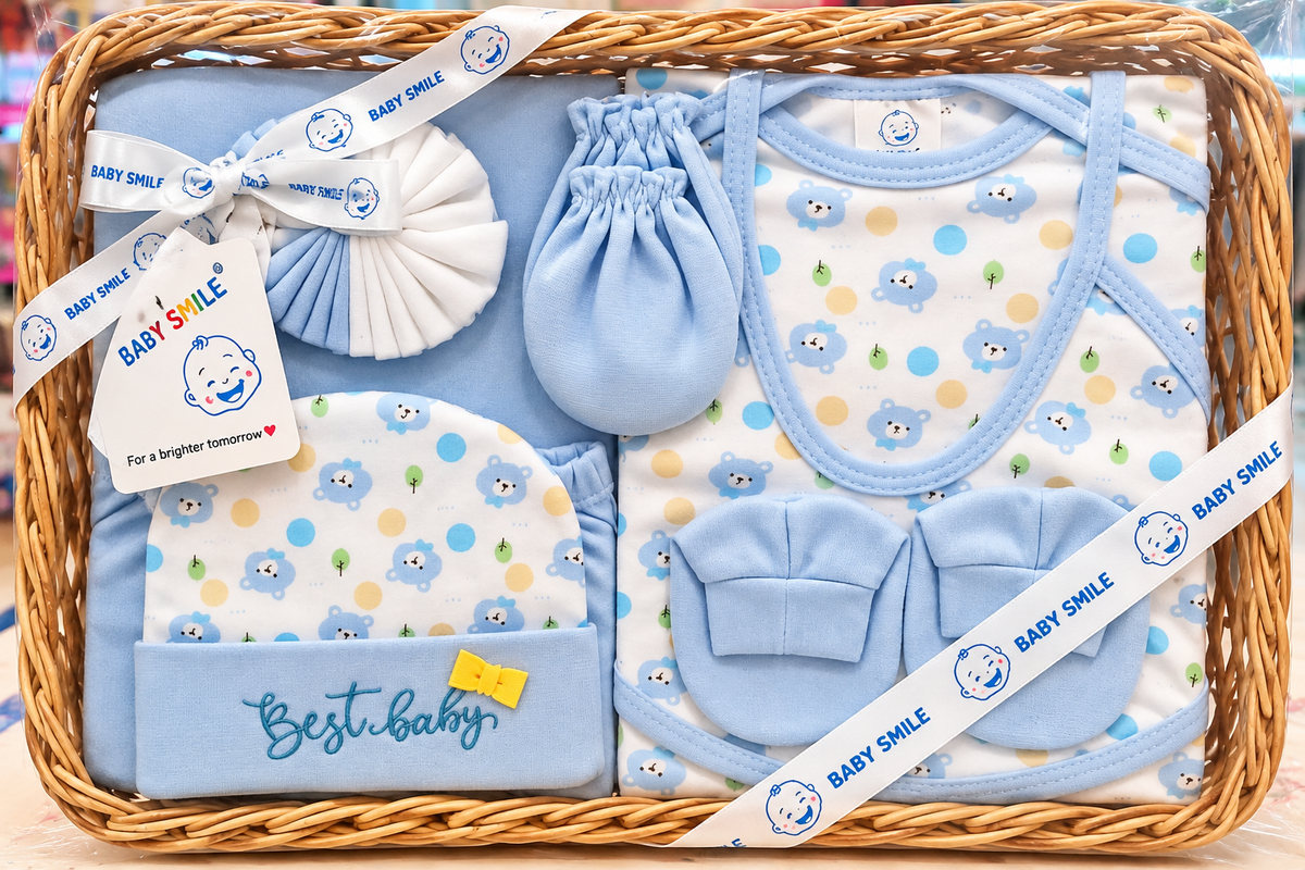 Baby Smile Newborn Baby Clothing & Essentials Gift Basket Set – Blue