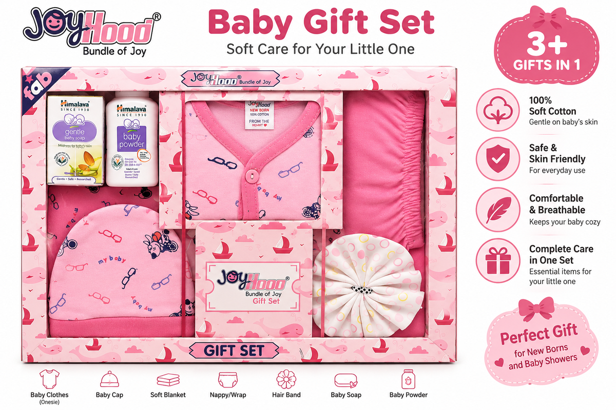 JoyHood Bundle of Joy Newborn Baby Gift Set with Clothing & Himalaya Baby Care Essentials – Pink