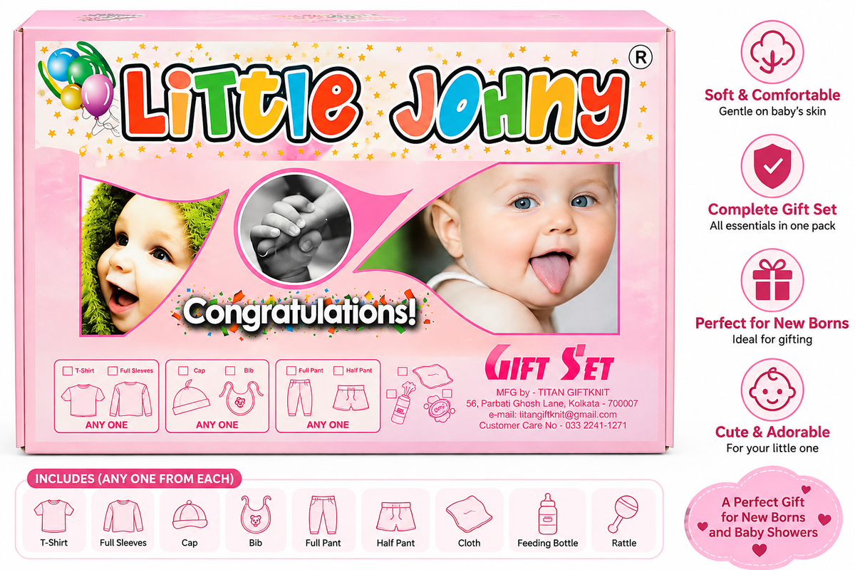 Little Johny Newborn Baby 100% Cotton Clothing Gift Set with Cap – Pink
