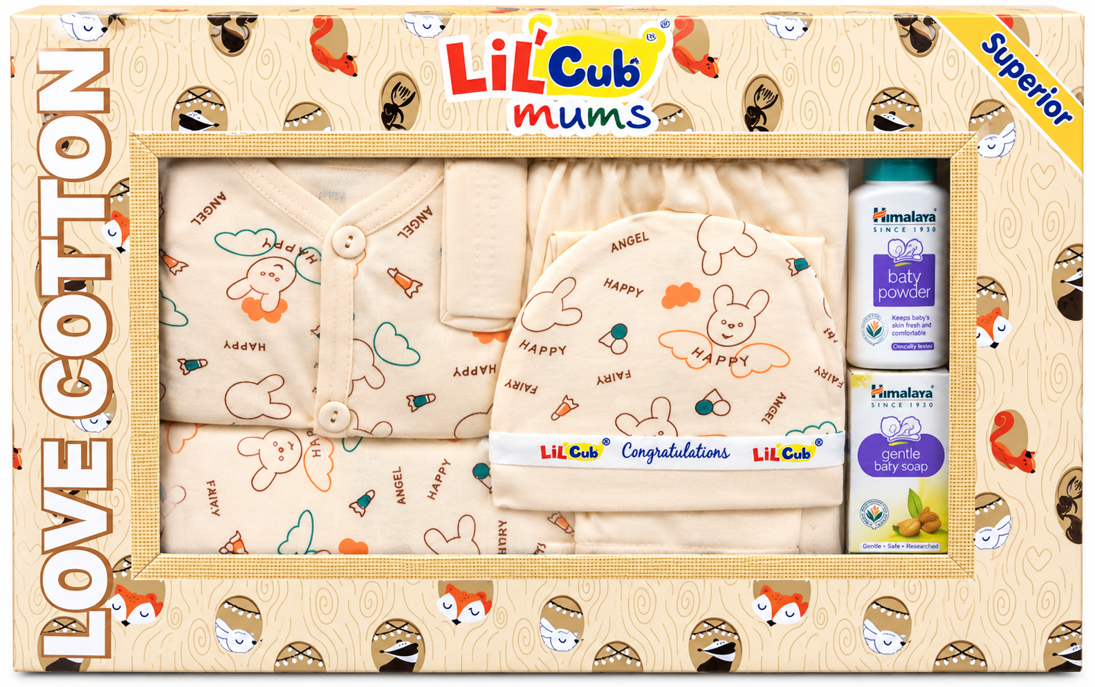 Lil Cub Mums Love Cotton Newborn Baby Clothing & Care Gift Set with Cap – Unisex