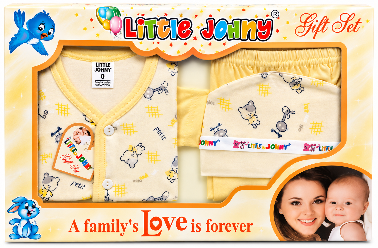 Little Johny Newborn Baby 100% Cotton Clothing Gift Set with Cap – Yellow