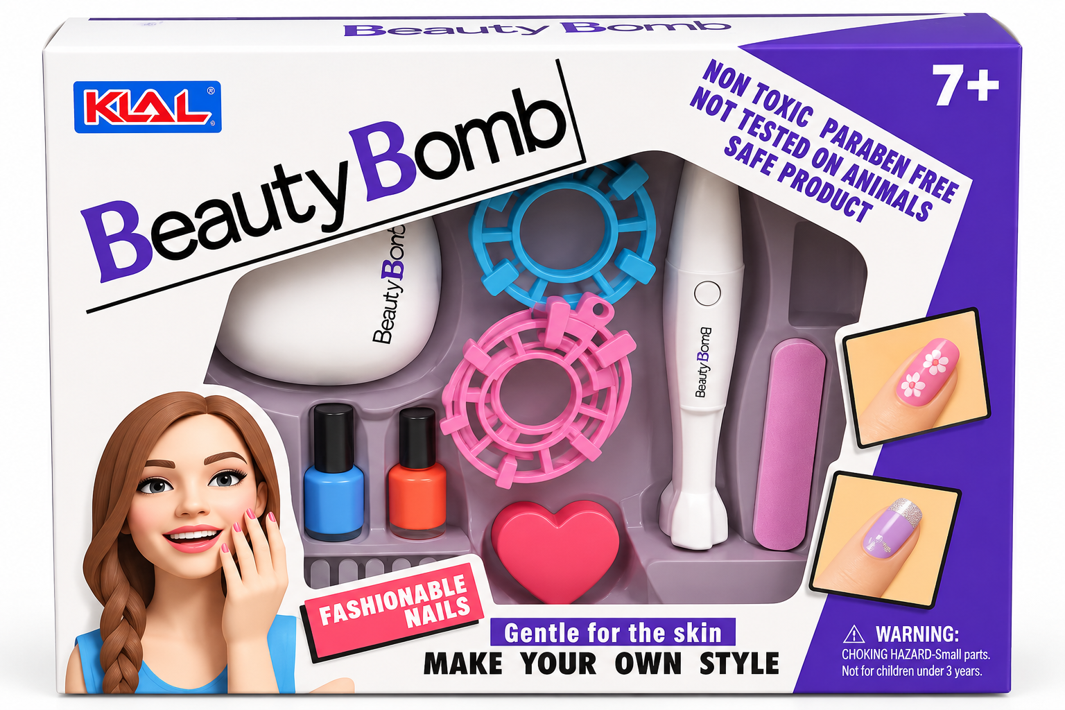 KLAL Beauty Bomb Fashionable Nails & Manicure Set for Kids | DIY Beauty & Nail Styling Kit | 7+ Years