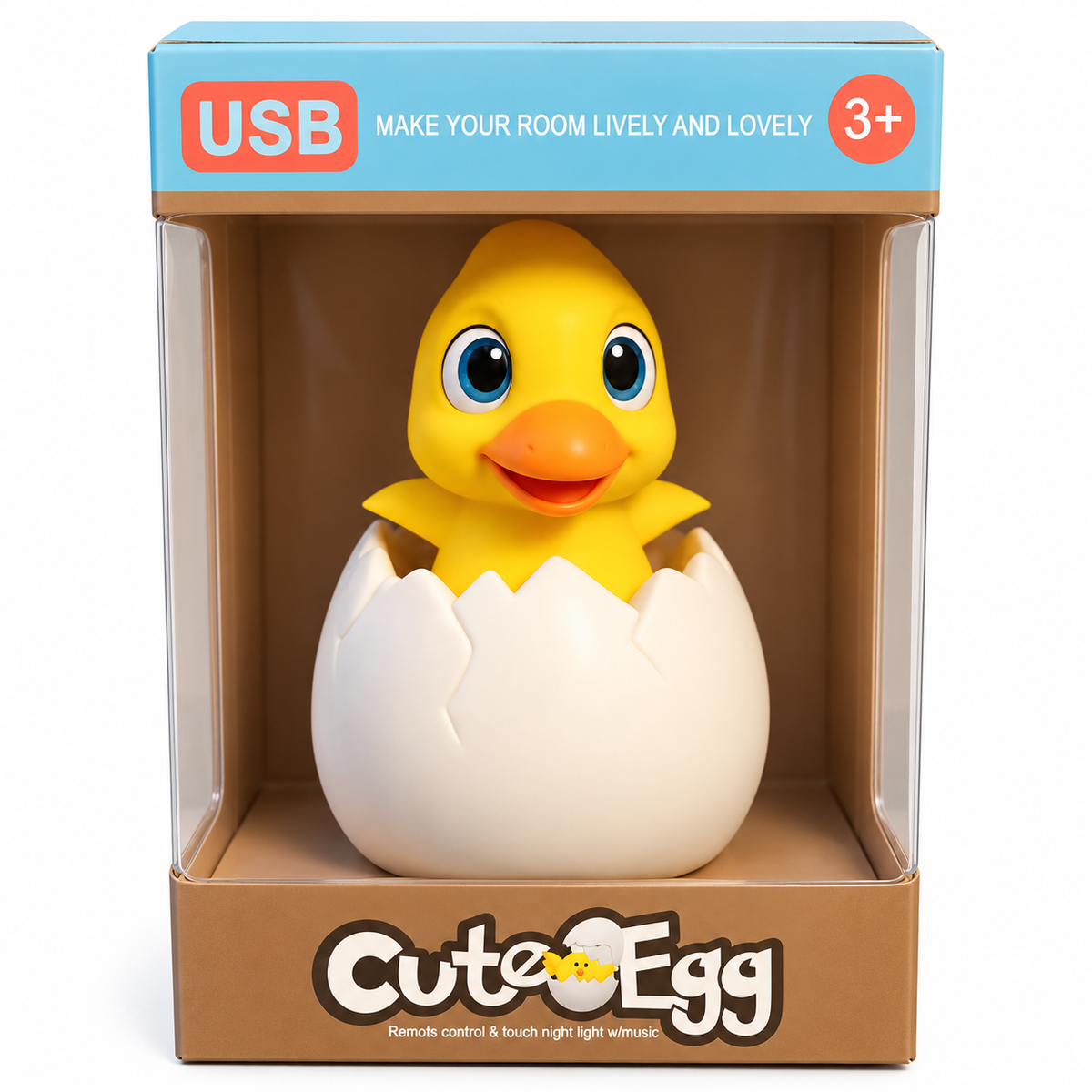 Cute Egg Duck Night Light – USB Rechargeable Touch & Remote Control Lamp with Music for Kids