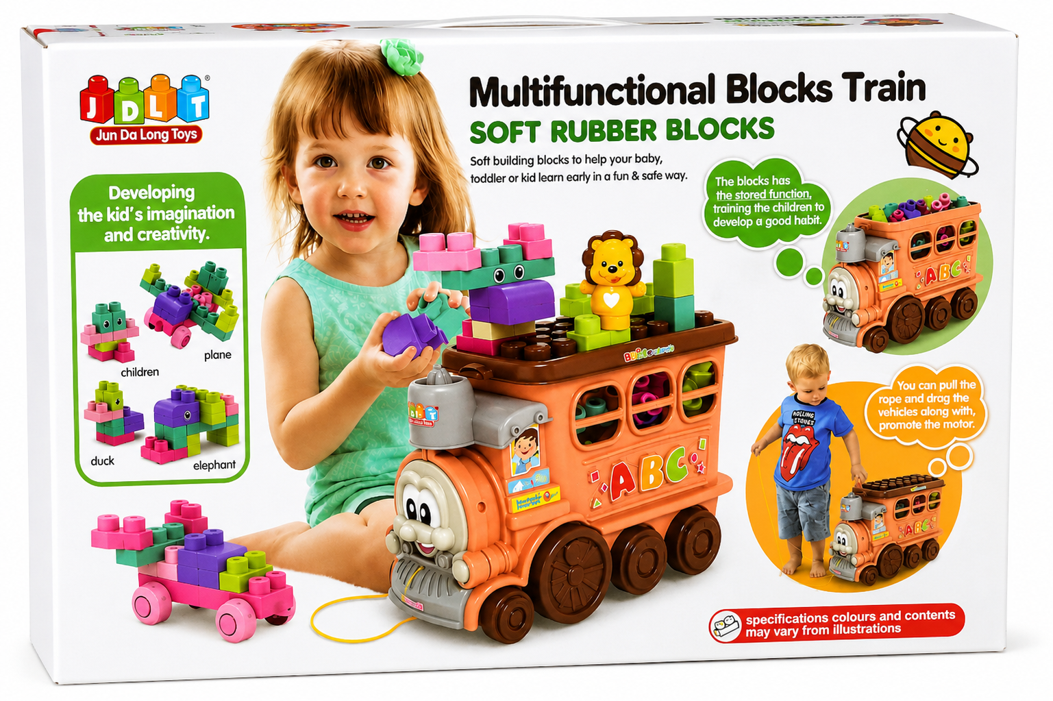 JDLT Multifunctional Blocks Train Game 2-in-1 Soft Rubber Building Blocks Set for Toddlers (23 Pieces)
