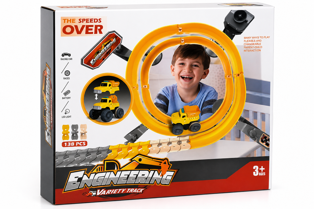 Engineering Variety Track Set – 138 Pcs Racing Car Track with LED Light 3+ Years